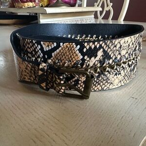 BCBGMaxAzria Black Waist Belt with Antiqued Gold Chain Detail